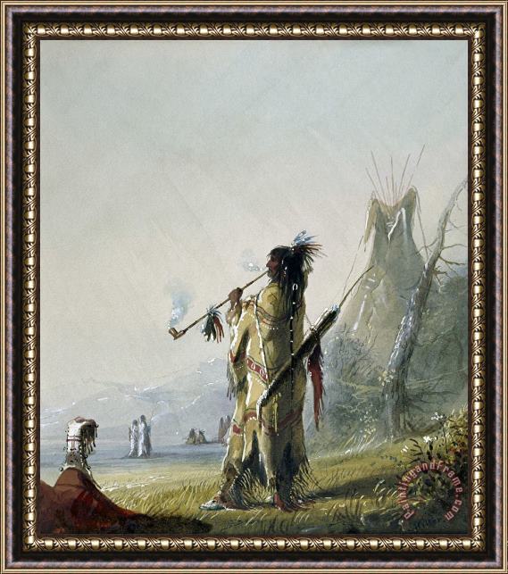 Alfred Jacob Miller A Shoshonee [sic] Indian Smoking Framed Painting